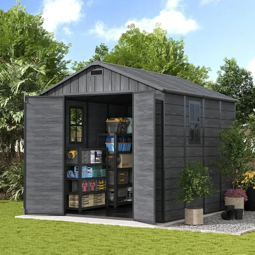 Miniatura 10 de UDPATIO Outdoor Resin Storage Shed 8 x 10 FT, Plastic Storage Shed with Floor Large Outdoors Garden Tool Storage Shed Outside Clearance Shed with