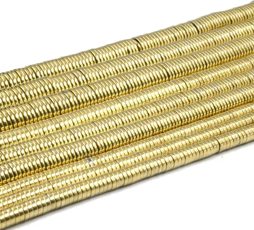 Miniatura 5 de Cuentas Heishi de hematita Cuentas de hematita heishi chapadas en metal natural liso 0.315 in Oro dorado 0.315 in