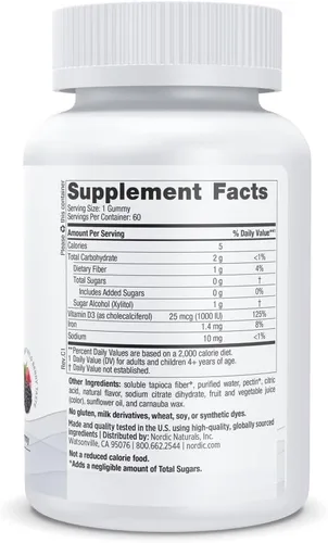 Miniatura 2 de Nordic Naturals Zero Sugar - Gomitas de vitamina D3, bayas silvestres, 60 gomitas - 1000 UI de vitamina D3 - Gran sabor - Huesos saludables, estado