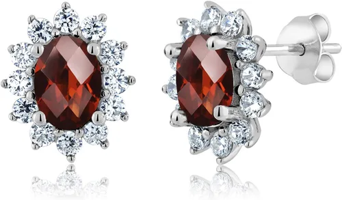 Miniatura 266 de Gem Stone King Aretes ovalados de plata de ley 925 de 0.276 x 0.197 in con piedra natal de la princesa Diana, estilo halo real para mujeres