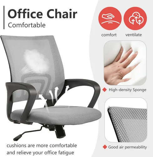 Miniatura 5 de PayLessHere Silla de oficina para computadora ergonómica, silla de escritorio económica ajustable y cómoda, con respaldo medio, giratoria, con Gris