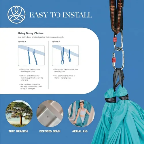 Miniatura 4 de Aerial Silk Yoga Hammock & Swing for Home, Inversion Exercises, Starter Kit for All Levels - Durable with Extension Straps, Carabiners, and Pose