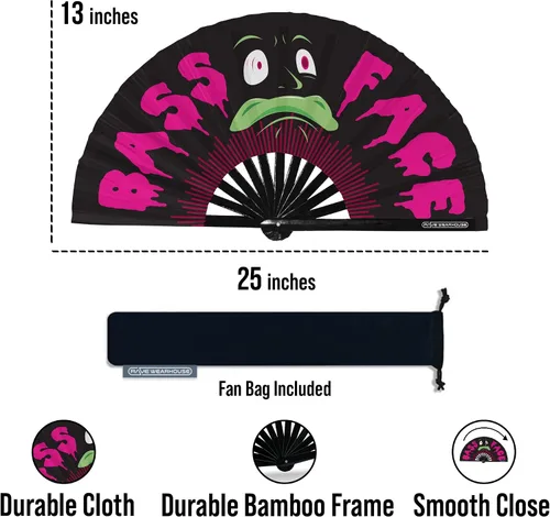 Miniatura 4 de Rave Wearhouse Rave Fan - Ventilador de mano plegable de bambú grande con brillo UV para hombres/mujeres, fanáticos para EDM, festival de música
