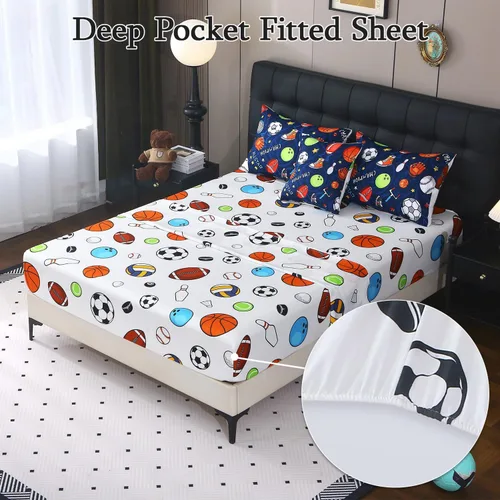 Miniatura 4 de JQinHome Juego de edredón deportivo para niños tamaño individual, cama de 6 piezas en una bolsa para niños y adolescentes, ropa de cama