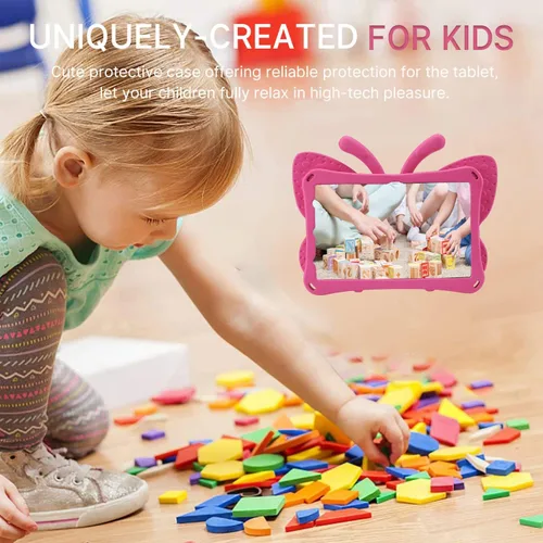 Miniatura 73 de FW Fire 7 - Funda para tablet para niños, Amazon Fire 7 2022, funda de mariposa con luz de atril, EVA, protección contra caídas, resistente, a