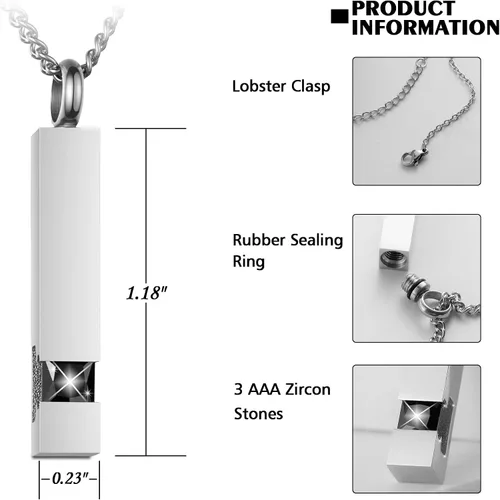 Miniatura 6 de Paquete de 3 collares de urna para cenizas, joyería conmemorativa de cremación para cenizas, urna de barra de circonita cúbica, colgante de urna