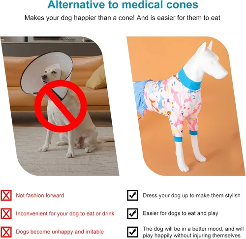 Miniatura 6 de LovinPet Camisa Pijama Grande para Perro - Protección UV, Pijama de Recuperación Post-Quirúrgica, Tela Elástica Ligera, Estampado Rosa Big Bites
