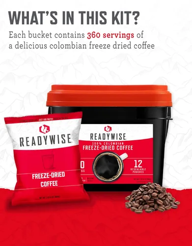 Miniatura 5 de ReadyWise Suministro de alimentos de emergencia: cubo de café liofilizado de 360 porciones, alimentos de supervivencia, paquetes de café