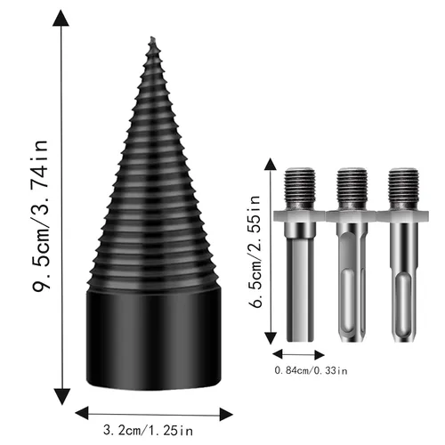 Miniatura 6 de Firewood Splitter Drill Bit, Removable Screw Cone Wood Drill Bit Set, Steel Kindling Splitter Drills Bits with 3 Attachment, Firewood Splitting Cut