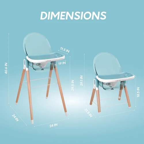 Miniatura 8 de Silla alta de madera de lujo 6 en 1 para bebés y niños pequeños, moderna, segura y compacta, fácil de limpiar y montar, bandeja extraíble, 6 Azul