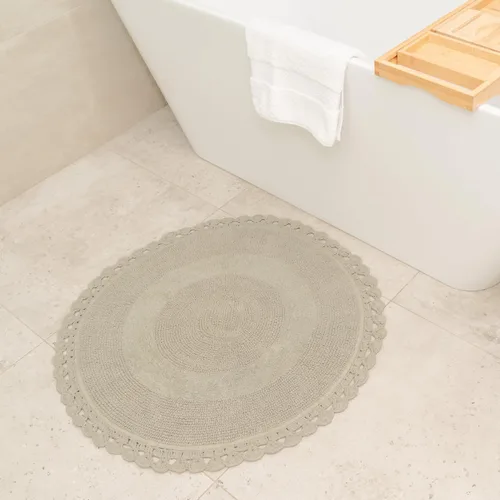 Miniatura 11 de Alfombras de baño bohemias, alfombra de algodón de medio círculo con inserto de ganchillo, borlas y parte trasera antideslizante, tapete de baño