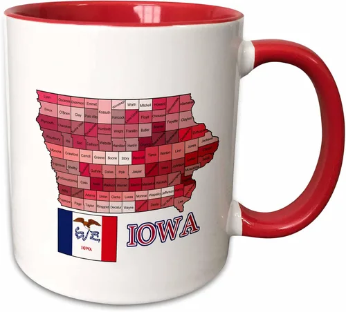 Miniatura 12 de 3dRose Flag And Map Of Iowa Showing All The Counties In Multicolor 11oz Two-Tone Black Mug