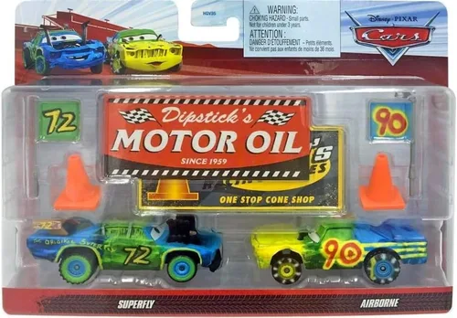 Miniatura 3 de Disney Cars Paquete de 2 favoritos de los fanáticos 2022 con banderas y carteles del equipo de carrera: (Dave Alternators y Winford Bradford)
