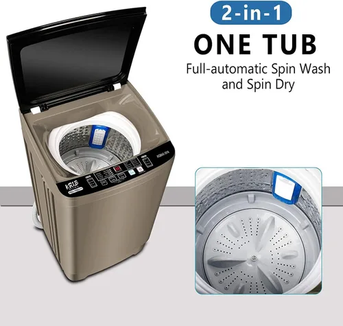 Miniatura 7 de KRIB BLING Lavadora completamente automática con bomba de drenaje, lavadora compacta de 17.7 libras, 10 programas de lavado y 8 niveles de agua
