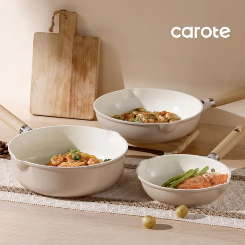 Miniatura 7 de CAROTE Sartén de cerámica de 8 pulgadas, sartén antiadherente para chef, saludable y libre de PFOA/PFAS, compatible con inducción, gris pardo Topo