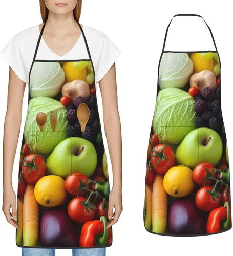 Miniatura 10 de Delantal impermeable ajustable babero con 2 bolsillos verde naturaleza delantales de cocina para mujeres y hombres, baberos de chef para hornear