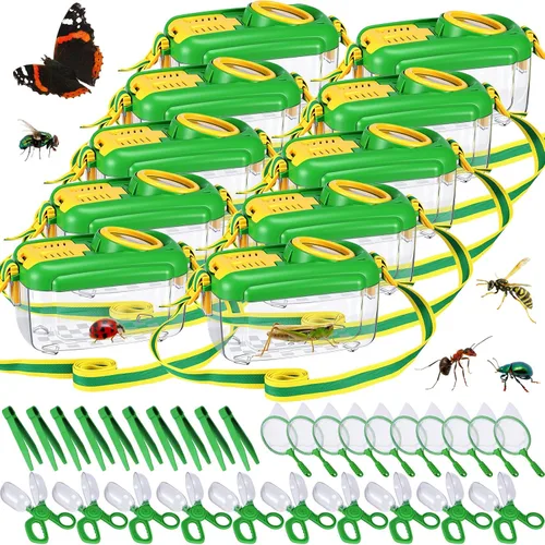 Miniatura 8 de Halloscume 4 juegos de atrapasueños para niños, estudiantes, kit de captura de insectos coleccionista de insectos con casa, red de mariposas