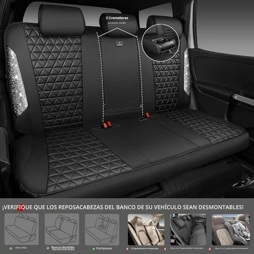 Miniatura 5 de CAR PASS Fundas de asiento de automóvil de cuero con diamantes brillantes, juego de asientos interiores de asientos completos, impermeable, Plateado