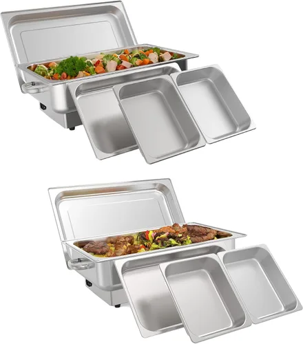Miniatura 8 de GarveeHome Juego de bufé eléctrico de acero inoxidable con 1 sartén y tapa de 9 cuartos de galón, control de temperatura de 400 W, 86-200 °F