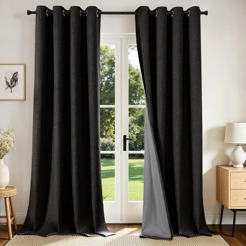 Miniatura 25 de Joydeco Cortinas opacas de 84 pulgadas de largo, 2 paneles burg, cortinas de oscurecimiento de habitación para dormitorio, cortinas térmicas Negro