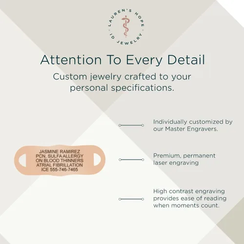 Miniatura 2 de Lauren's Hope Pulseras de alerta médica con corazón de cristal de oro rosa para mujer, pulsera de identificación médica grabada, pulsera de cadena