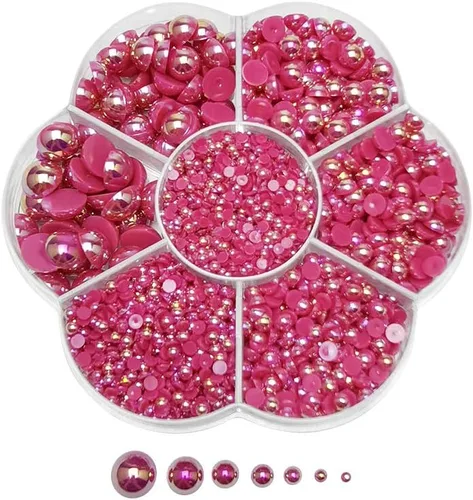 Chenkou Craft - 1 caja con 3000 mitades de perlas, cuentas circulares con inferior plano, gemas sueltas Media bola fucsia oscura