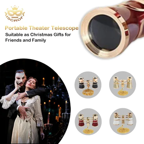 Miniatura 6 de Gafas de ópera de 3 x 25 pulgadas, mini binoculares compactos, ligeros, con cadena para adultos, niños, mujeres, en concierto musical