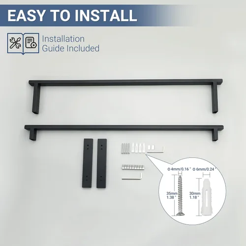 Miniatura 7 de SAYAYO - Toallero doble para baño, 24 pulgadas de barra de toalla negra mate para baño, soporte de toalla montado en la pared, acero inoxidable