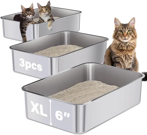 Miniatura 15 de Caja de arena de acero inoxidable con tapa, caja de arena de metal XL, cajas de arena para gatos antifugas de orina, extra grande para gatos