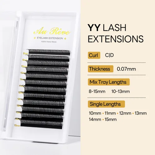 Miniatura 4 de YY - Extensiones de pestañas Y, rizo D, 0.003 in, 0.315-0.591 in, bandeja mixta, extensiones de pestañas con volumen, fácil aplicación en abanico