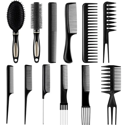 Juego de 12 peines de cepillo para el cabello, cepillo desenredante, rodillo de masaje, peine de pelo negro, peines de peluquería para mujeres y