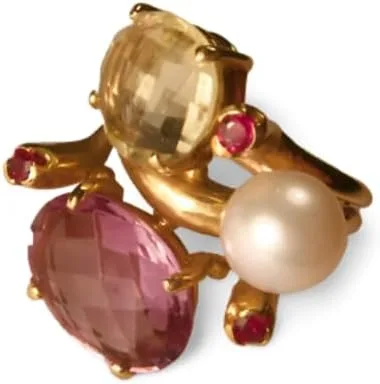 Miniatura 2 de Unbranded Magnificent 14K Yellow Gold Citrine Amethyst Pearl Ruby Three-Stone Ring
