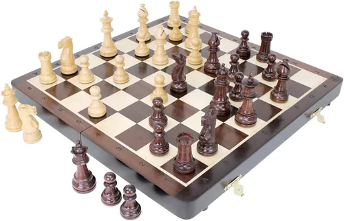 Miniatura 10 de House of Chess - Juego de ajedrez de madera de acacia dorada victoriana Staunton - Tablero de ajedrez plegable de madera de 14 x 14 pulgadas
