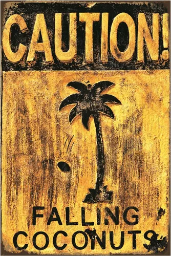 Cartel de metal retro divertido cartel de metal vintage para decoración de pared de playa, cocos que caen con precaución, decoración artística de