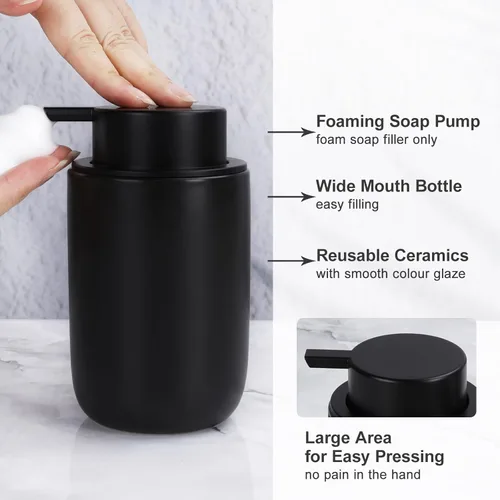 Miniatura 3 de BosilunLife Juego de accesorios de baño de albaricoque, juego de accesorios de baño de cerámica, dispensador completo de jabón espumoso y soporte