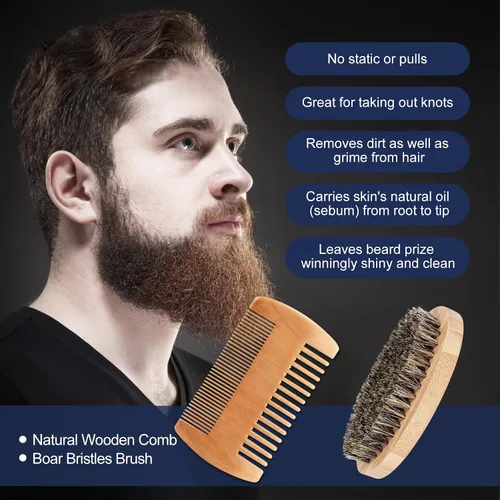 Miniatura 5 de Regalos para hombres, kit de barba para aseo y cuidado diario de hombres, hidrata y suaviza el cabello facial, juego de cuidado personal