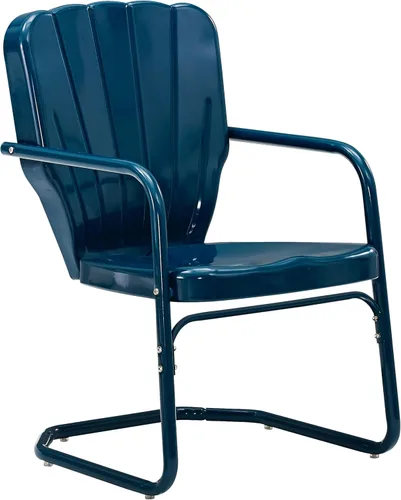 Crosley Furniture Ridgeland - Juego de 2 sillas para exteriores, sillas de metal retro para comedor, porche, cubierta, azul marino