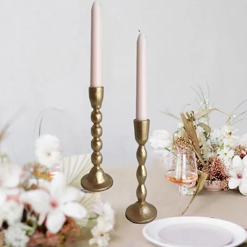 Miniatura 5 de Portavelas cónicos de hierro antiguo, juego de 2 candelabros decorativos, portavelas con acabado de latón para bodas, comedores y fiestas