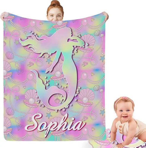 Miniatura 8 de Regalos de sirena para niñas africanas, manta de bebé personalizada con nombre para bebés recién nacidos, manta personalizada para niñas negras