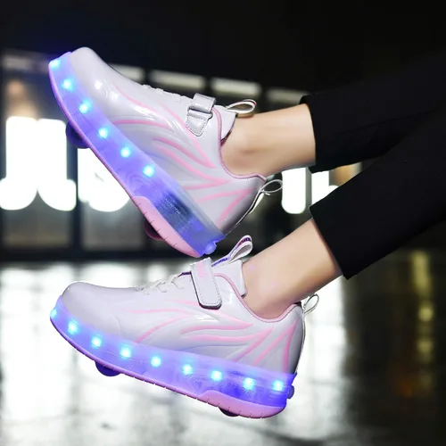 Miniatura 5 de HHSTS Zapatos para niños Nuevos zapatos mejorados con ruedas de color de luz LED, patines brillantes, zapatos de patinaje, regalos simples