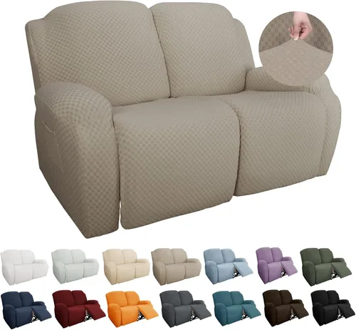 Miniatura 47 de YEMYHOM Funda elástica de 4 piezas para silla reclinable de jacquard con bolsillo lateral, antideslizante, ajustable, protector de muebles con parte