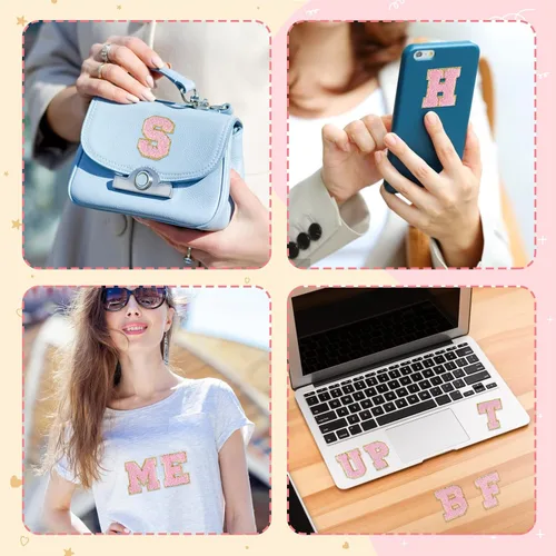 Miniatura 6 de Morcheiong 52 parches de letras de felpilla autoadhesivas de la A a la Z, letras de felpilla para ropa, tela, zapatos y bolsas (rosa claro)