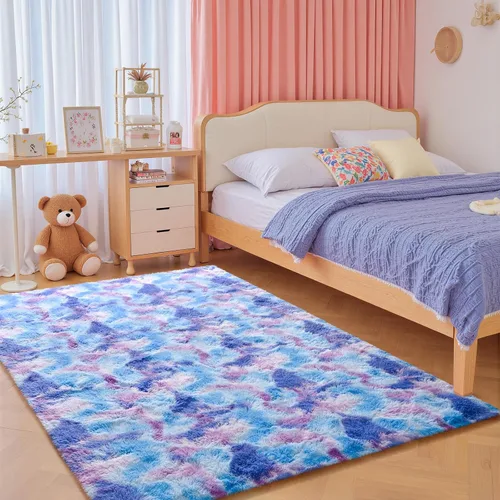 Miniatura 36 de JUNOVO - Alfombra de área lavable, antideslizante, alfombras ultra suaves de 4 x 5.3 pies, alfombras esponjosas para dormitorio, niños, niñas, Azul