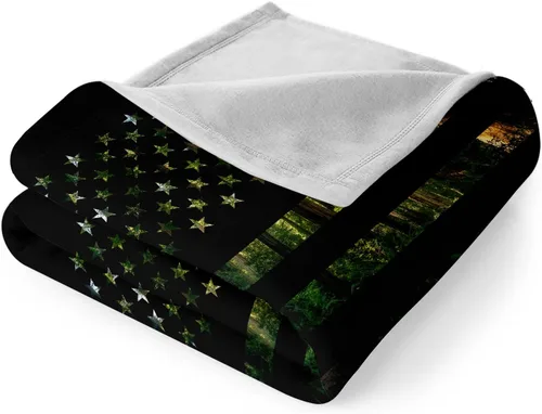 Miniatura 6 de Bedorm Manta de franela de forro polar con diseño de bandera estadounidense, diseño de bandera de Estados Unidos, diseño de camuflaje de bosque, 60