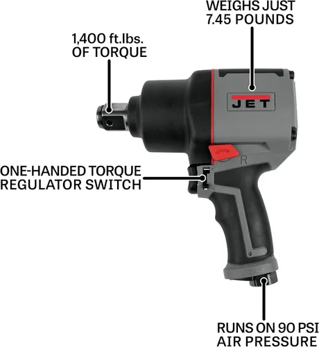 Miniatura 2 de JET Llave de impacto compuesta de 1 pulgada, 1400 ft-lbs, 5300 RPM (modelo JAT-128)