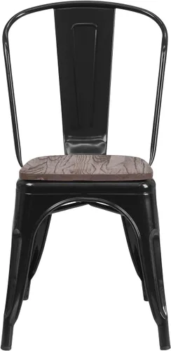 Miniatura 8 de Flash Furniture Perry - Silla apilable de metal con asiento de madera, 1 paquete, color negro