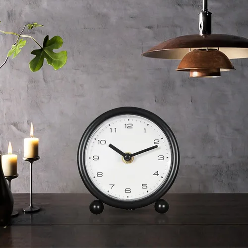 Miniatura 2 de Reloj de escritorio retro de 5.1 pulgadas, funciona con pilas, reloj de mesa de metal silencioso con diseño clásico para decoración de sala