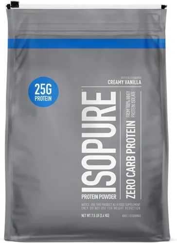 Isopure Zero Carb 100% Proteína Pura de Suero Aislado en Polvo, Sin Lactosa, Sin Gluten, Con Vitaminas, Vainilla Cremosa, 25g de Proteína por