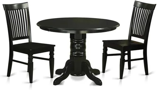 East West Furniture SHWE3-BLK-W Juego de mesa y sillas de cocina de 3 piezas contiene una mesa de comedor redonda con pedestal y 2 sillas de
