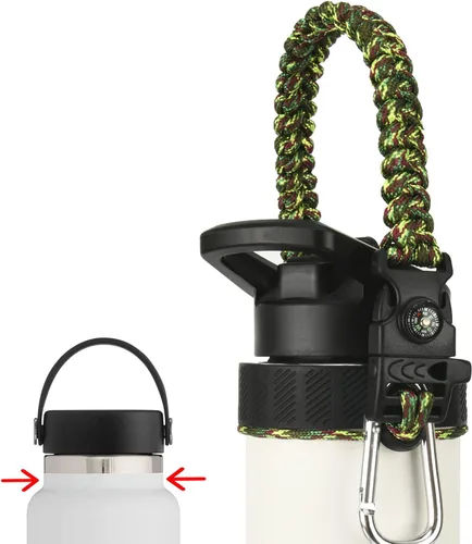 Miniatura 14 de Paracord Handle for Hydro Flask Water Bottles Standard/Wide Mouth, Strap Holder with Safety Rubber Ring & Carabiner, Easy to Carry and Durable Rosado